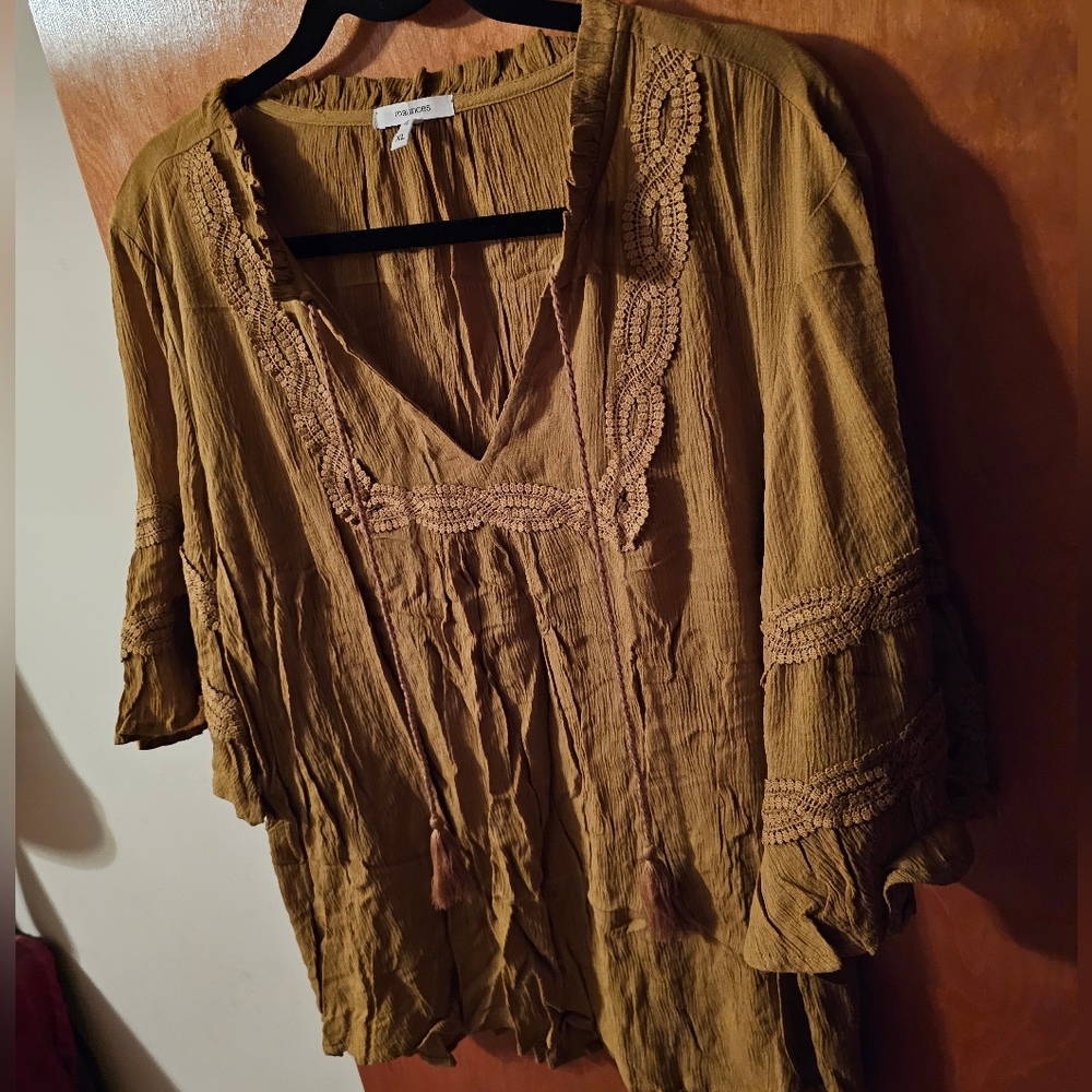 Maurices Olive Green Blouse with Lace Detail